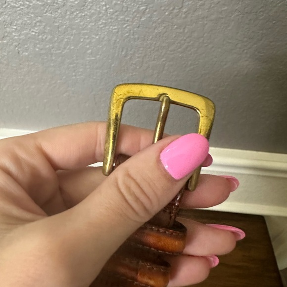 Brighton Belt embossed calfskin in saddle leather size 38 with gold buckle - Picture 4 of 7